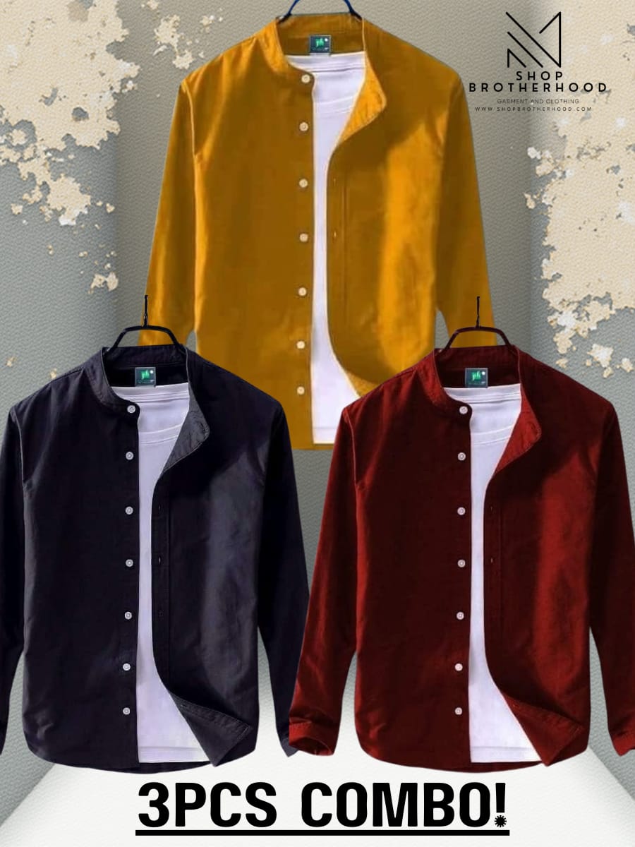3 Pcs Casual Shirt - Yellow, Black, Red